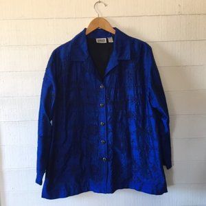 Women's Chico's Blue Batik 100% Silk Jacket Size 3